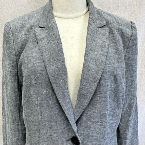 Lafayette 148 NY wool & linen black and white tweed single button blazer size 10 - Picture 5 of 15